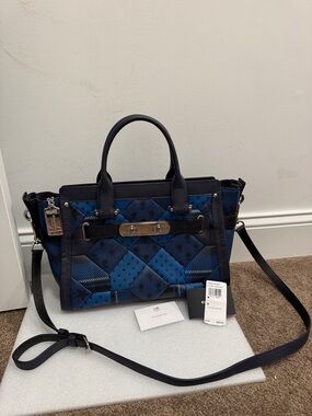 Coach swagger 27 patchwork calico plaid 2014 34558 crossbody satchel bag NWT